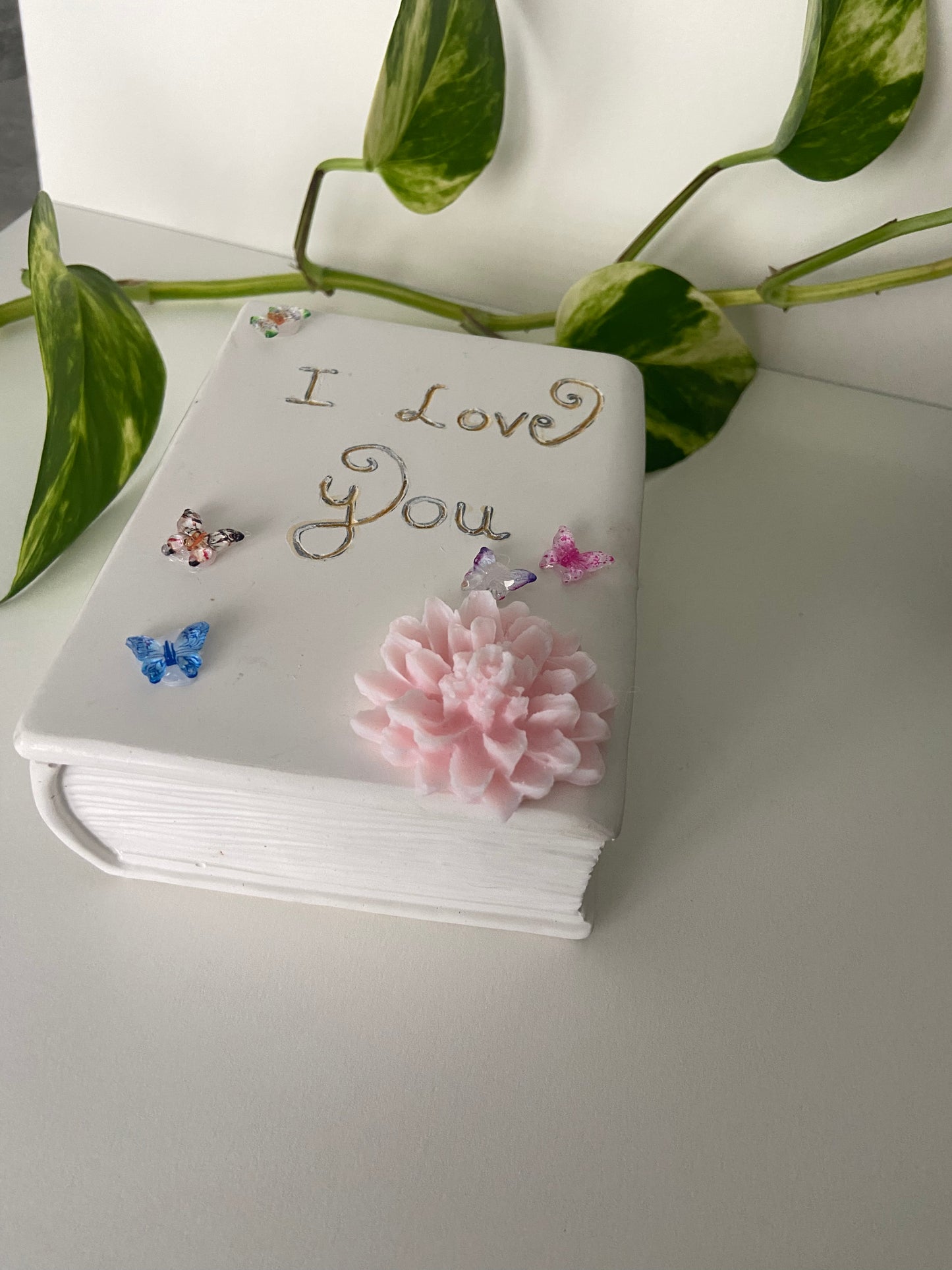Handmade Soy Wax Candle Holder- Custom Engraved “Book of Love” Design