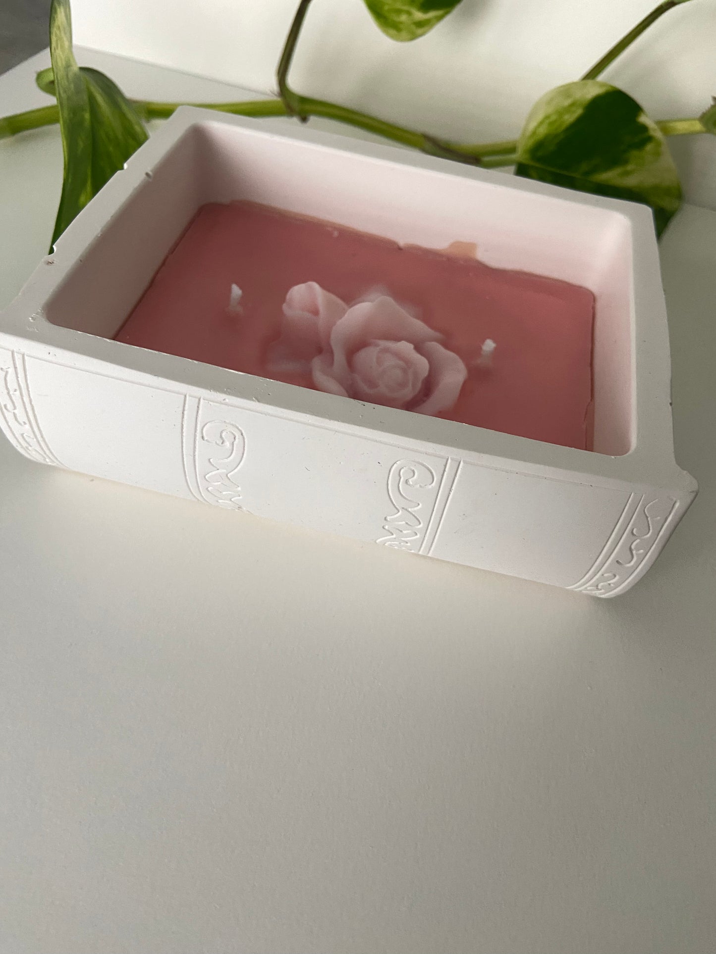 Handmade Soy Wax Candle Holder- Custom Engraved “Book of Love” Design